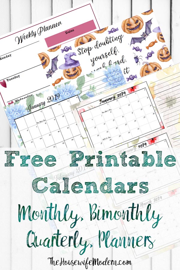 Pin images for free printable calendars & planners.