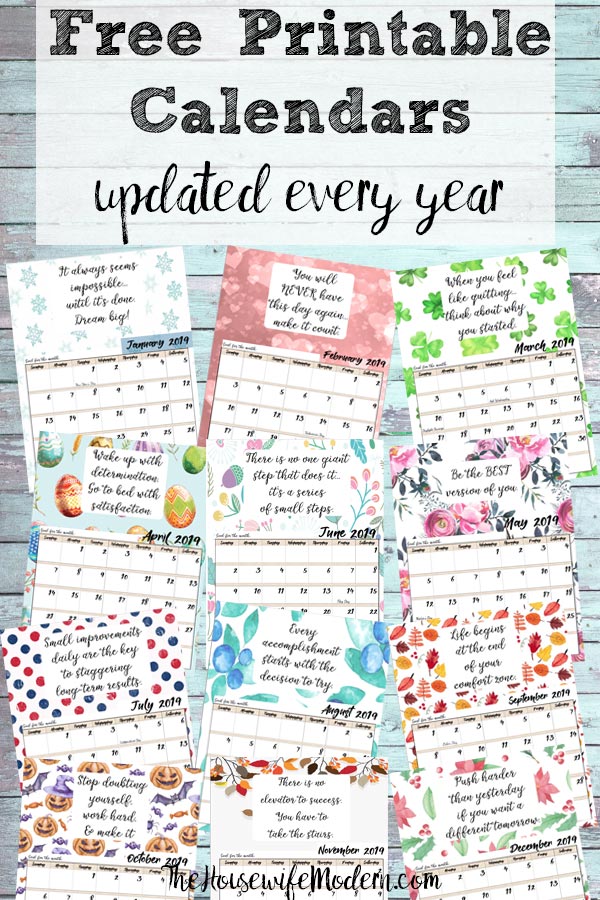Pin images for free printable calendars & planners.