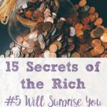 Pin image for secrets of rich people. Coins spilling out of vase with text overlay.