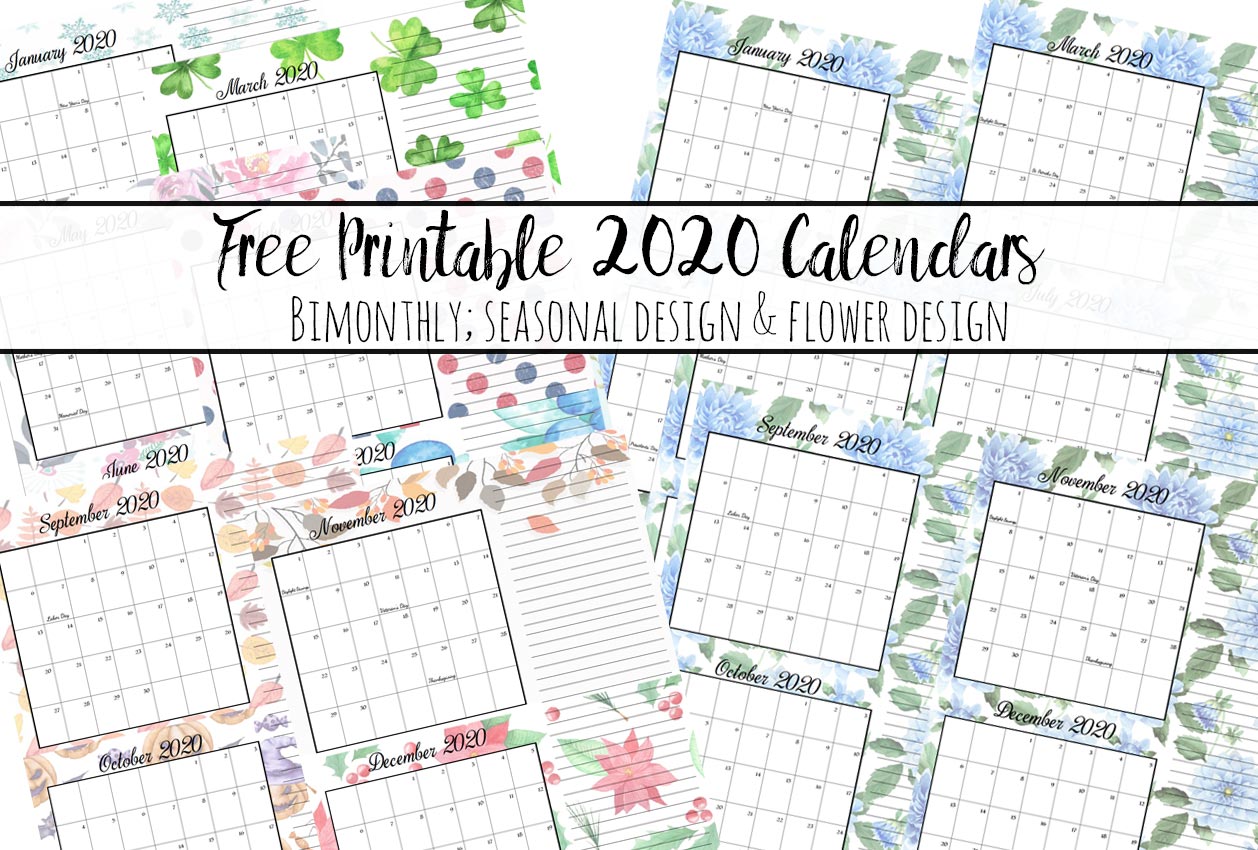 Free Printable 2020 Bimonthly Calendars With Holidays 2