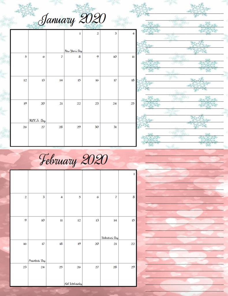 Holiday theme January/February bimonthly calendar.