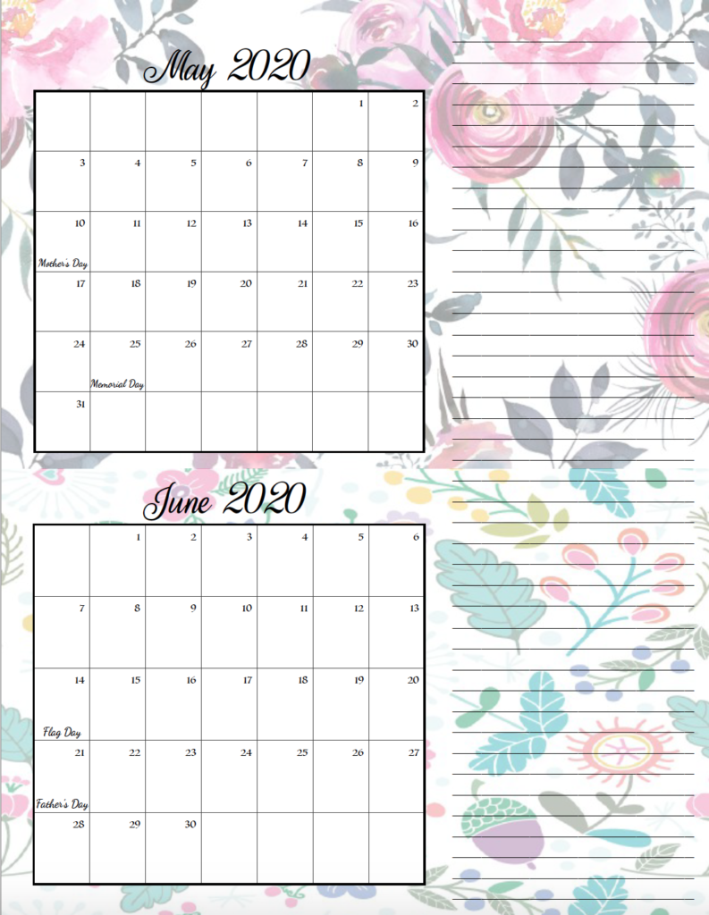 Holiday theme May/June bimonthly calendar.