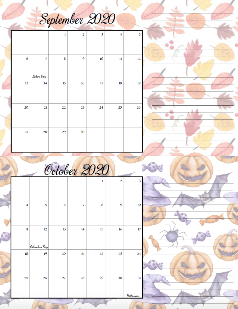 Holiday theme September/October bimonthly calendar.