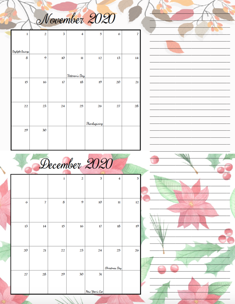 Holiday theme November/December bimonthly calendar.