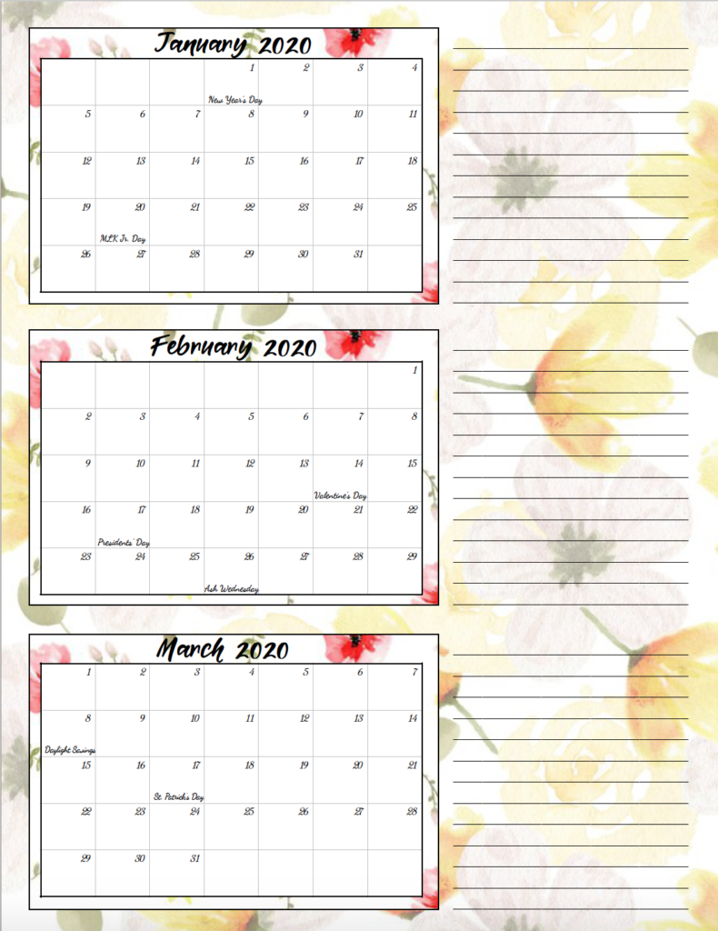 free printable 2020 quarterly calendars with holidays 3 printable quarterly calendar 2020