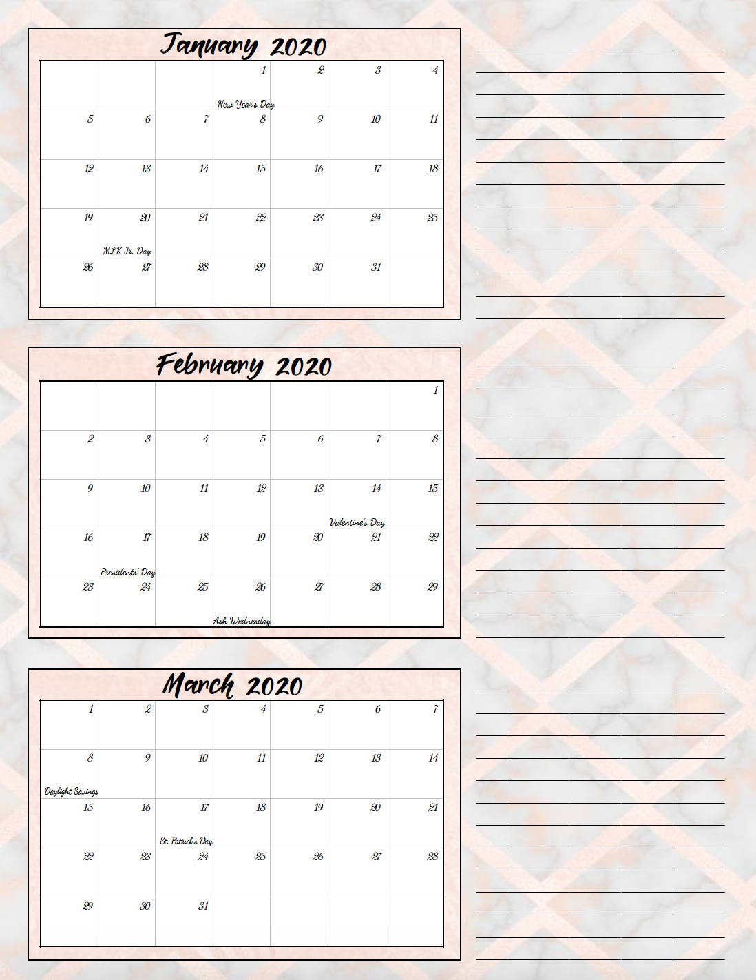 free printable 2020 quarterly calendars with holidays 3 printable quarterly calendar 2020