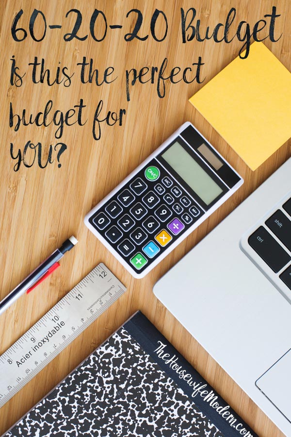 60-20-20 Budget_Pin1 Pin image for 60-20-20 budget. Calculator, computer, office stuff with text.