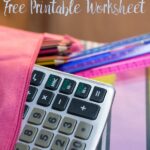 Pin image for 60-20-20 budget. Calculator, pencils, ruler in pocket with text.