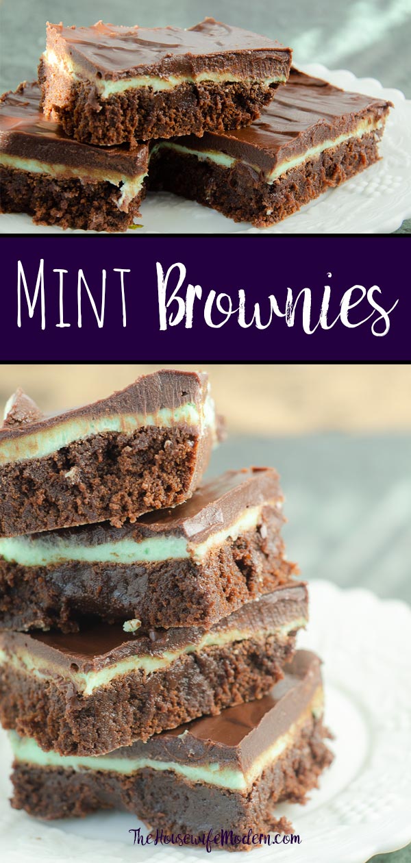 Mint Brownies_Pin1 Pin image for mint brownies. Long, tall pin with two pictures of brownies and text overlay.
