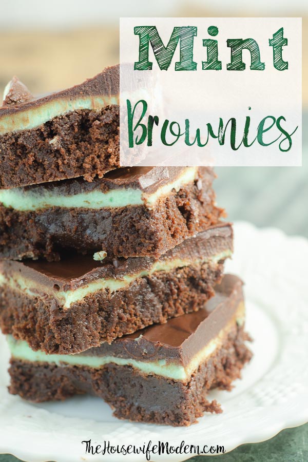 Mint Brownies_Pin3 Pin image for mint brownies. Vertical image of 4 brownies with text overlay.
