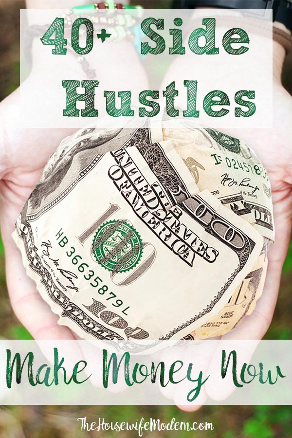 Pin image for 40+ ways to make money. Ball of money with text overlay.