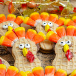 Horizontal close-up picture of nutter butter turkeys.