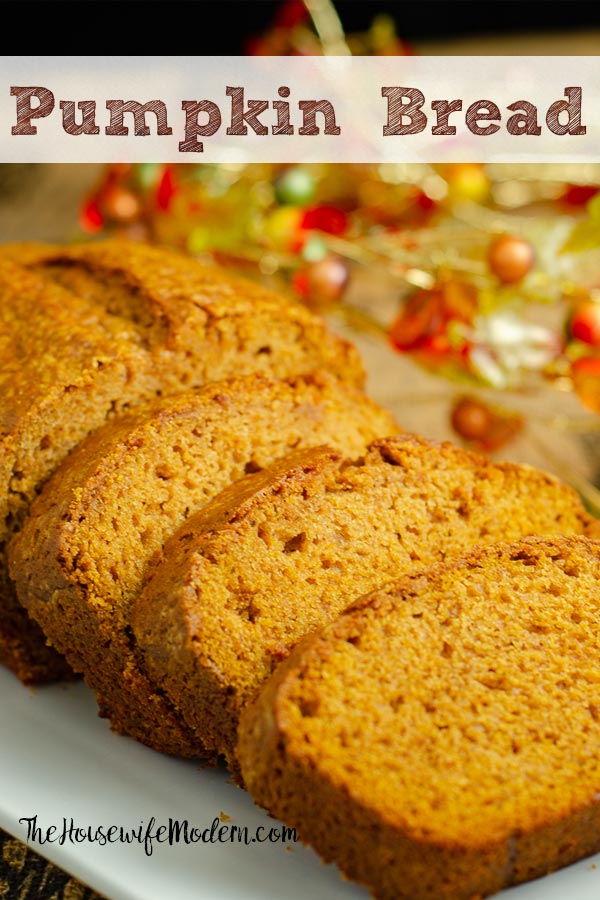 Pin image for pumpkin bread. Image of pumpkin bread with text overlay.