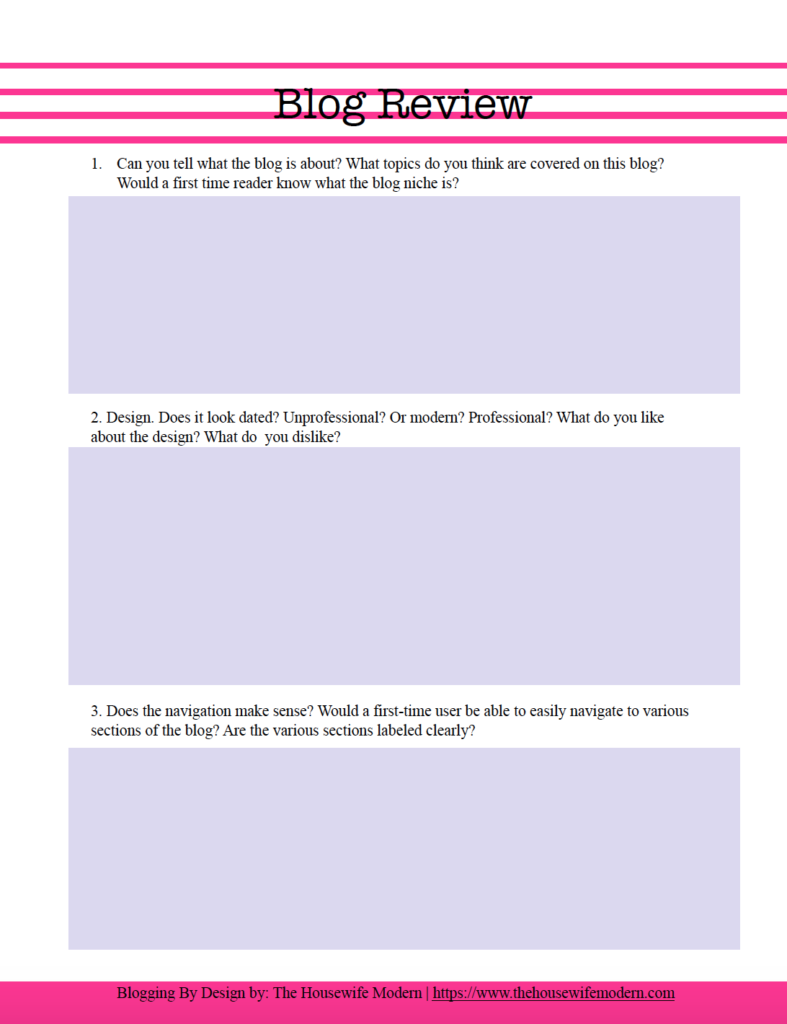 Free printable blog review, page 1