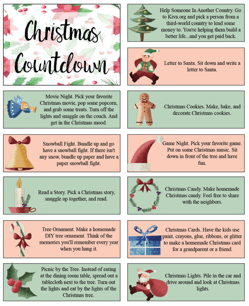 Page 1 of Christmas countdown activities.