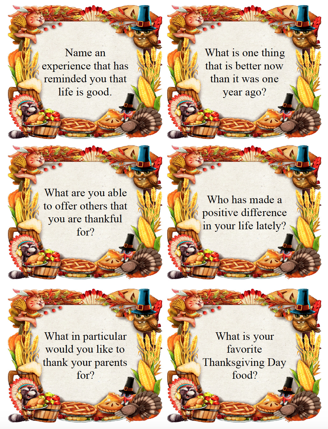 Thanksgiving conversation starter cards.