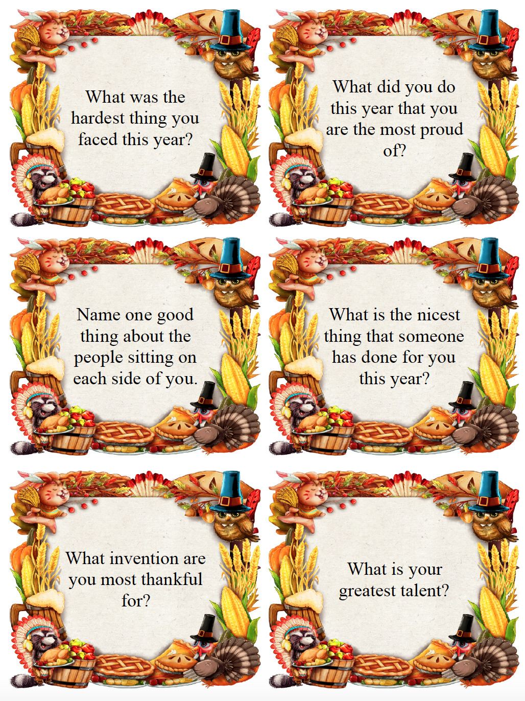 Thanksgiving conversation starter cards.