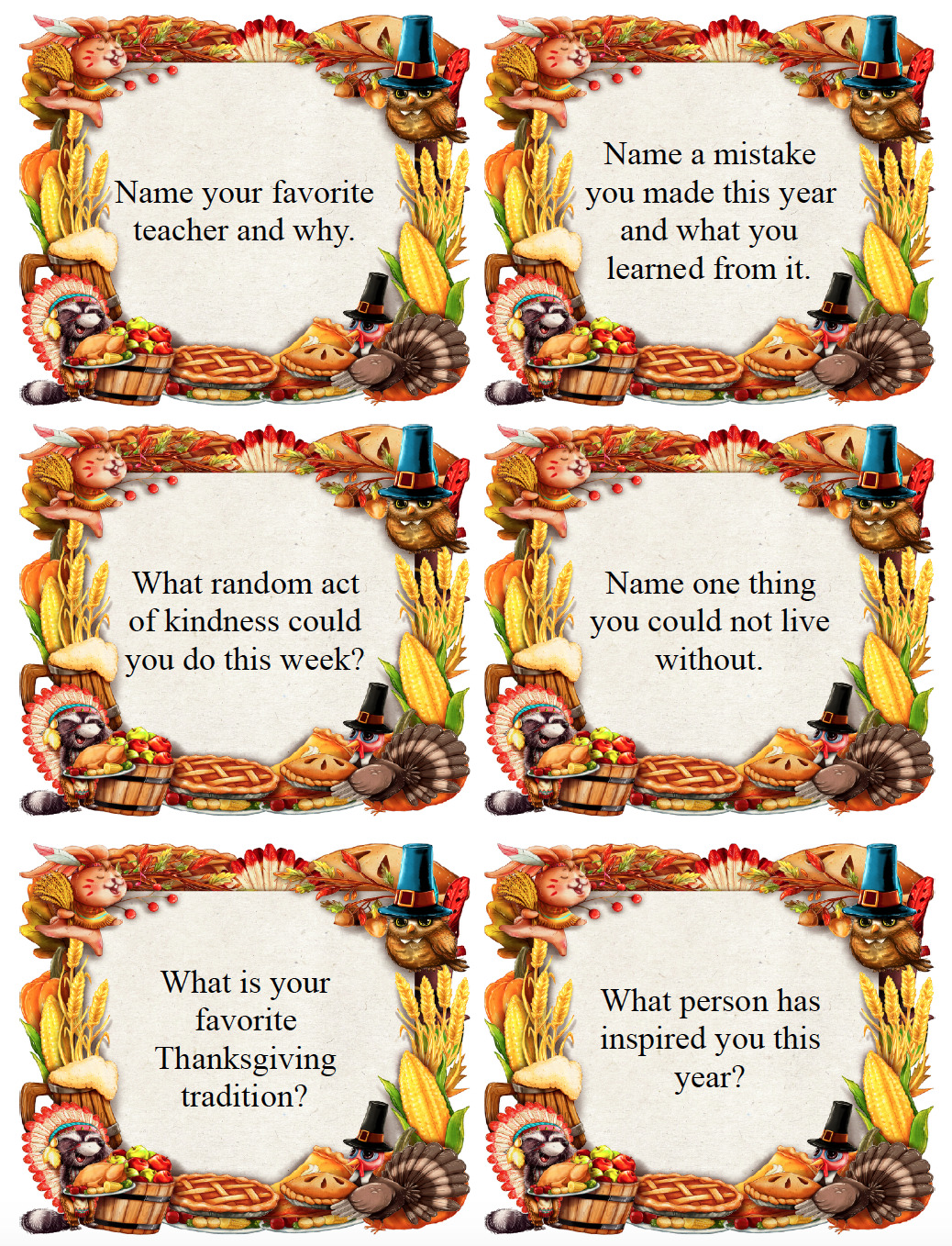 Thanksgiving conversation starter cards.