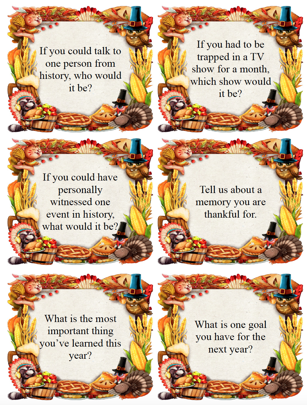 Thanksgiving conversation starter cards.