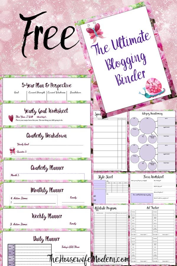 Pin image for free printable blogging planner.