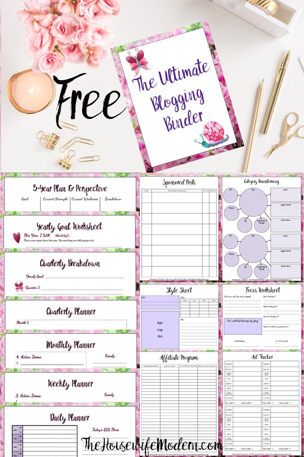 Pin image for free printable blogging planner.