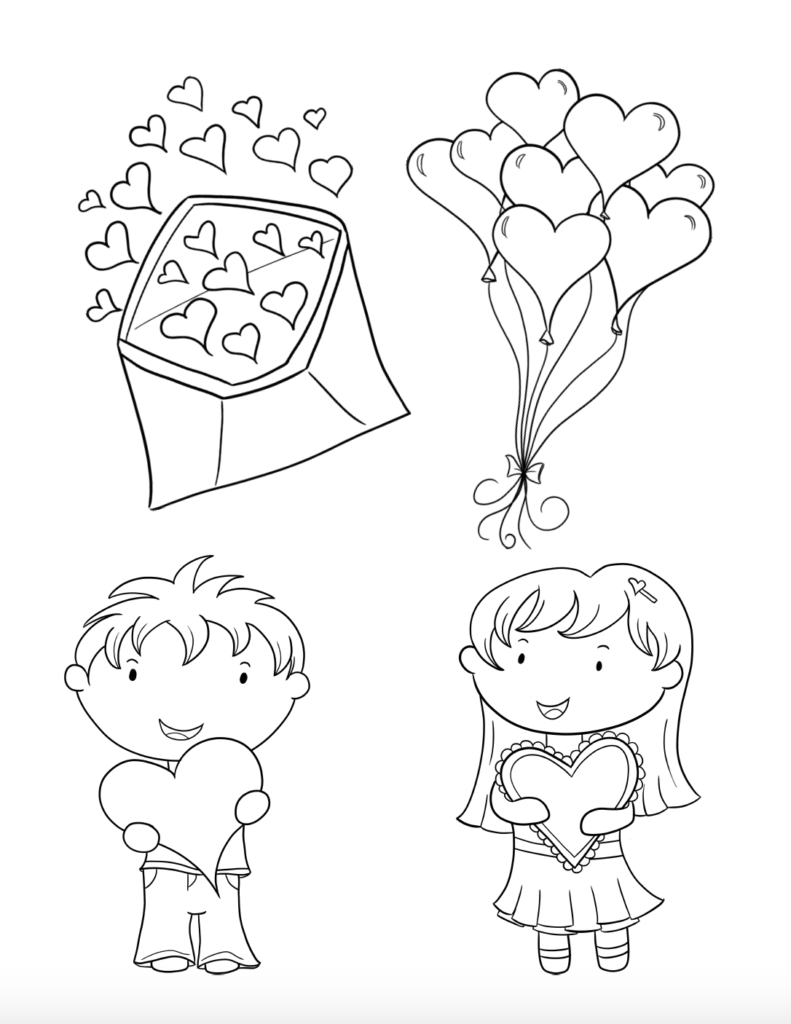 Free printable coloring sheet for Valentine's Day.