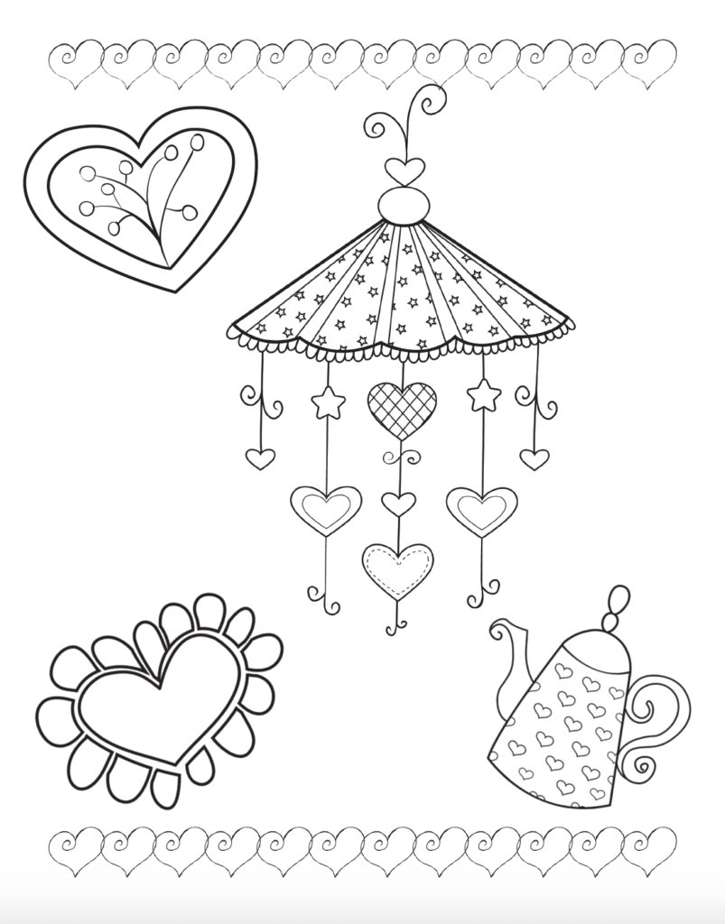 Free printable coloring sheet for Valentine's Day.