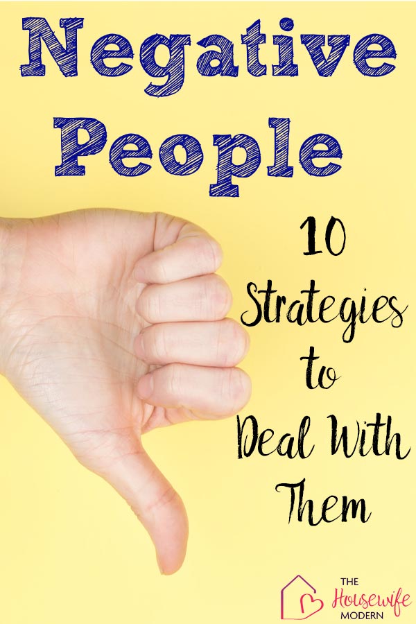 Pin image for dealing with negative people. Thumbs down on yellow background with text.