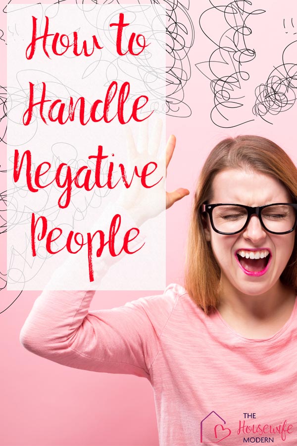 Pin image for dealing with negative people. Frustrated women with pink background and text overlay.