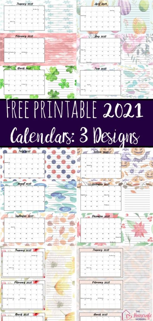 Free Printable 2021 Quarterly Calendars with Holidays: 3 Designs. Holiday theme, bright and floral theme, and classic elegant theme- choose which works for you!