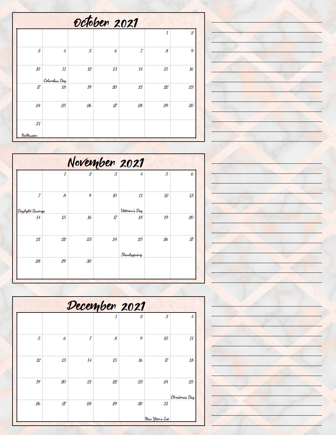 Free Printable 2021 Quarterly Calendars with Holidays: 3 Designs