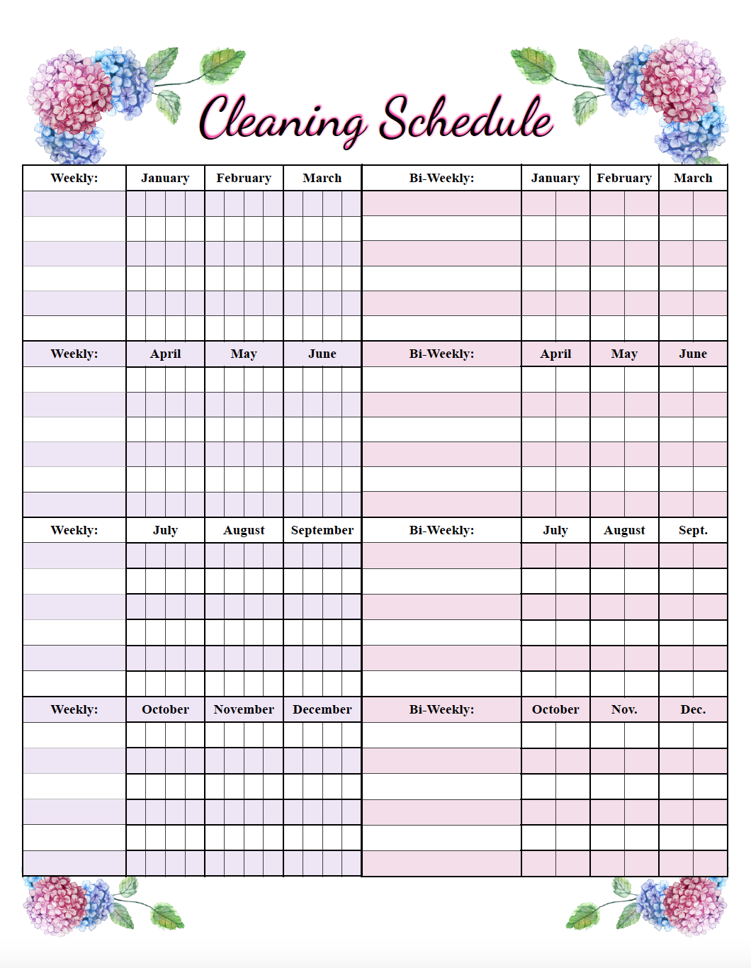 Free Printable Cleaning Schedule Weekly and DeepCleaning