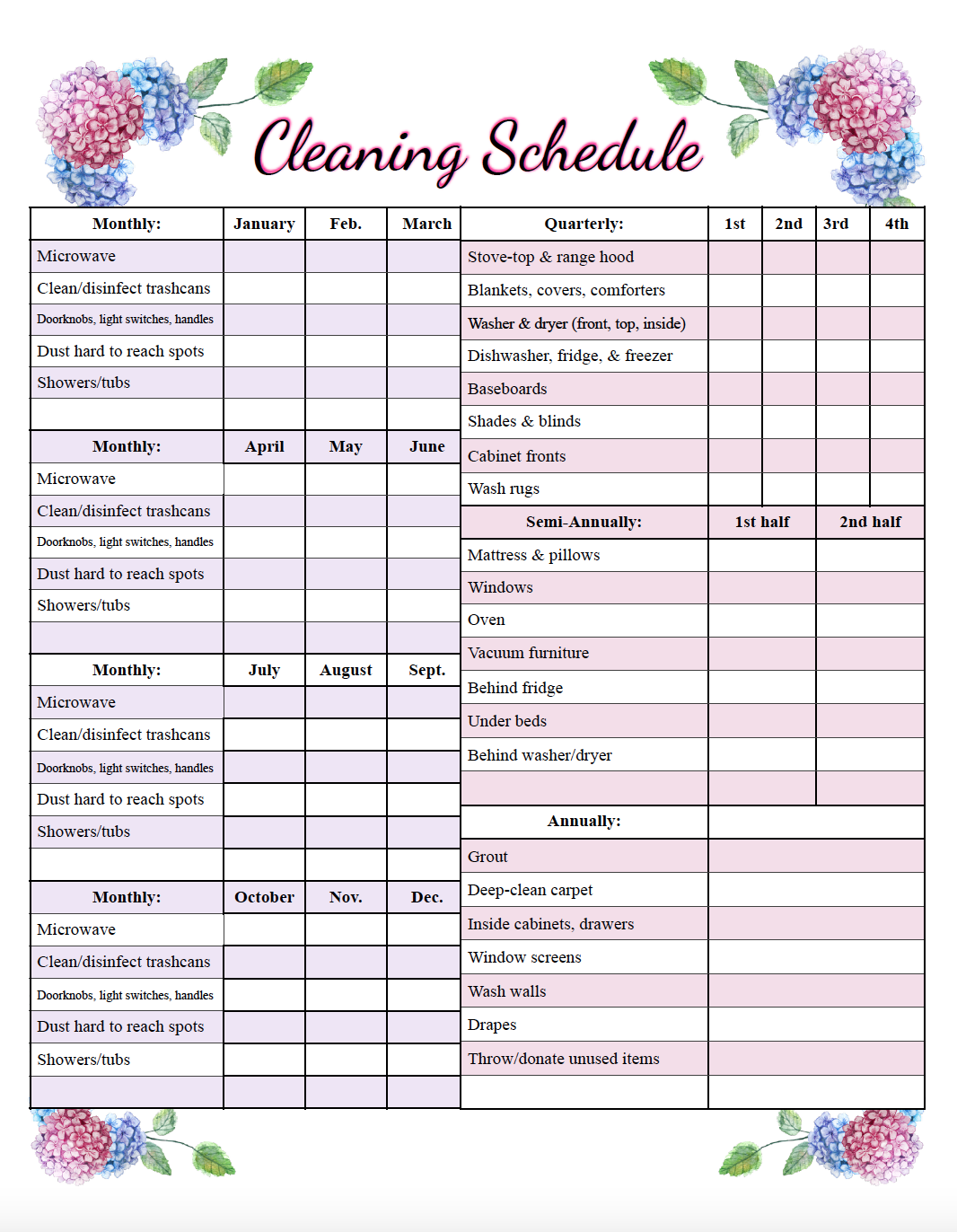 Free Printable Cleaning Schedule Printable Templates