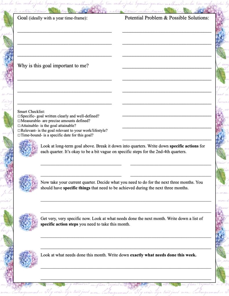 Free printable goal setting worksheet