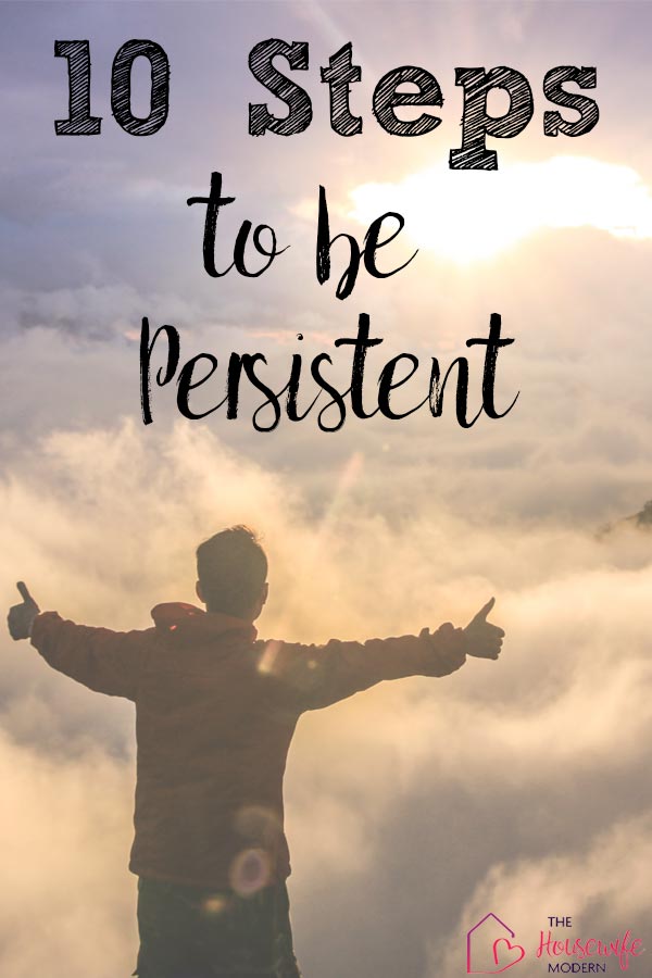 Pin image for how to be persistent. Man on mountain, with clouds, thumbs up