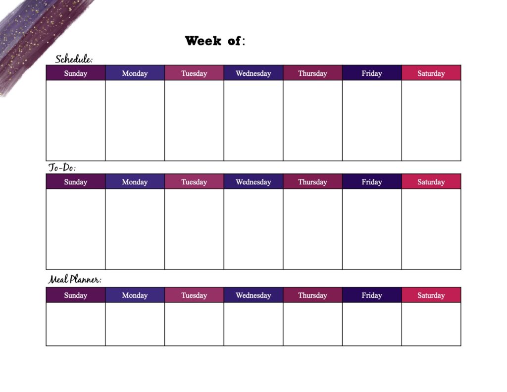 Free printable weekly planner_multi-colored horizontal