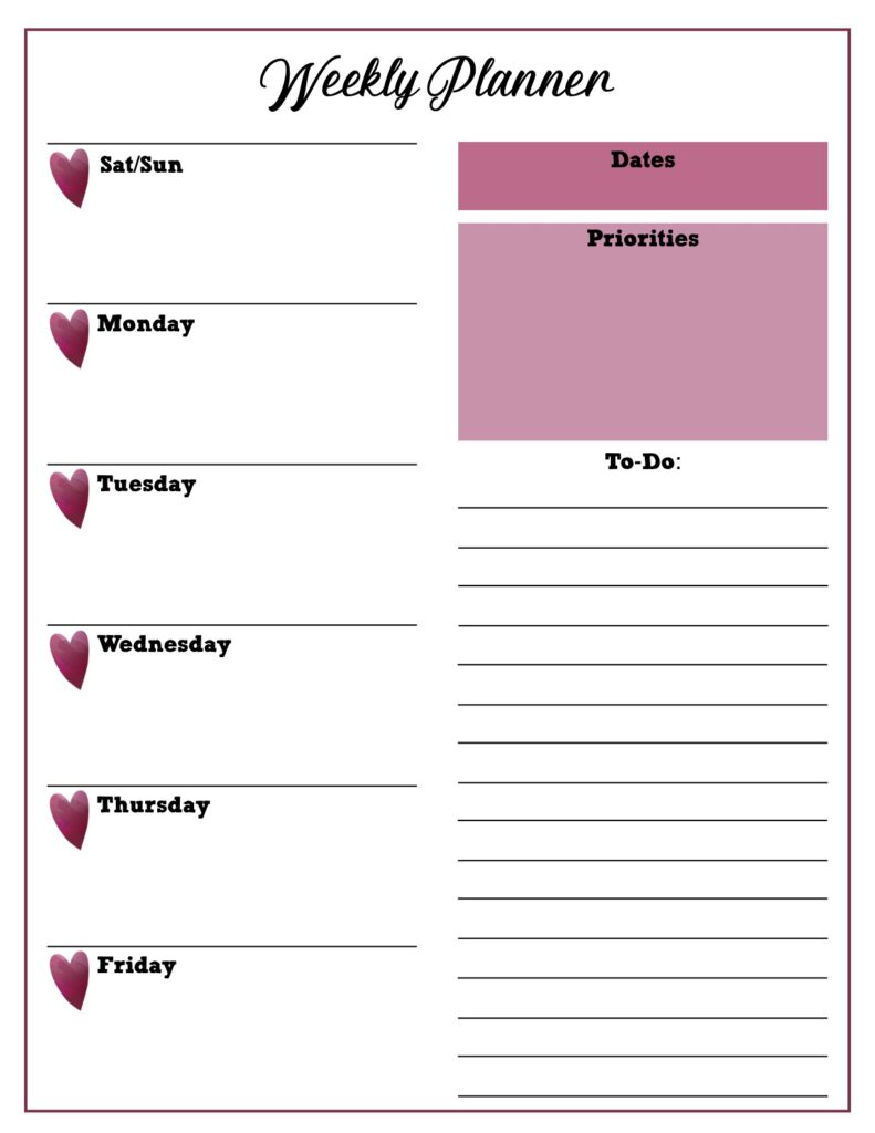 Free pdf printable weekly planner free weekly planners in pdf format 