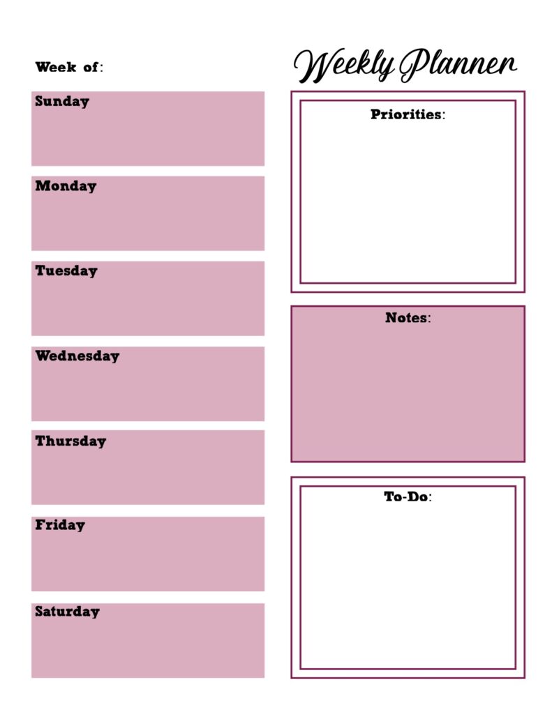 Weekly planner...mostly pink, box design