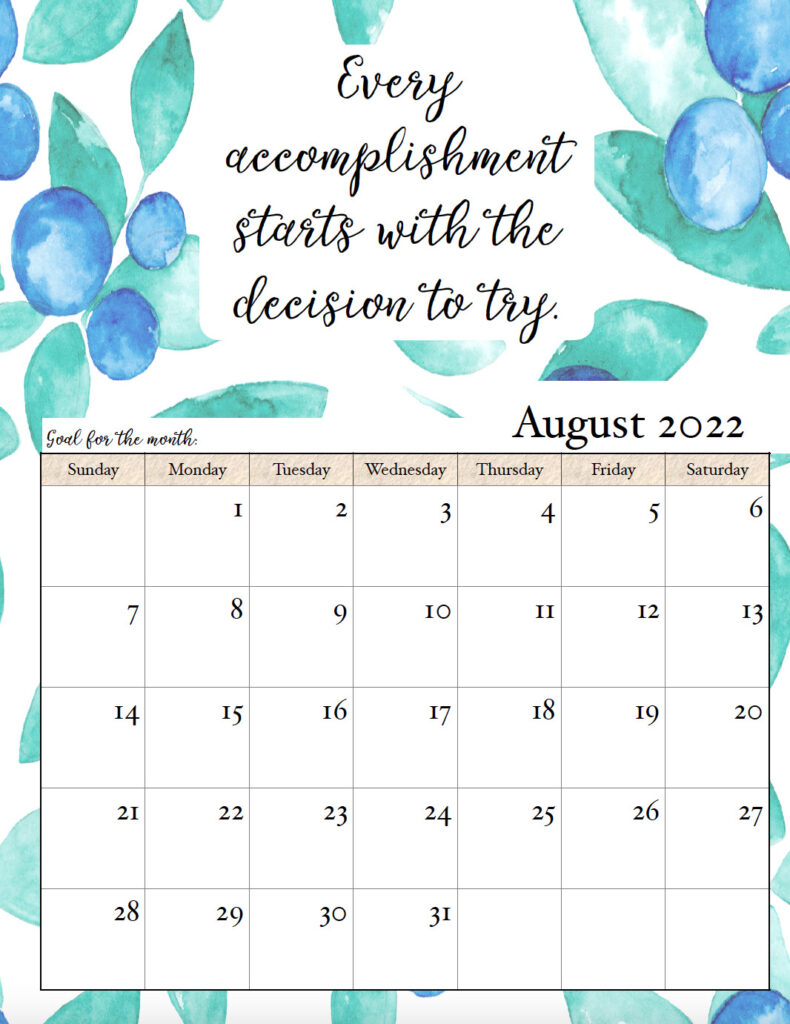 free printable 2022 monthly motivational calendars