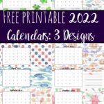 Pin image showing a preview of all three printable 2022 quarterly calendars