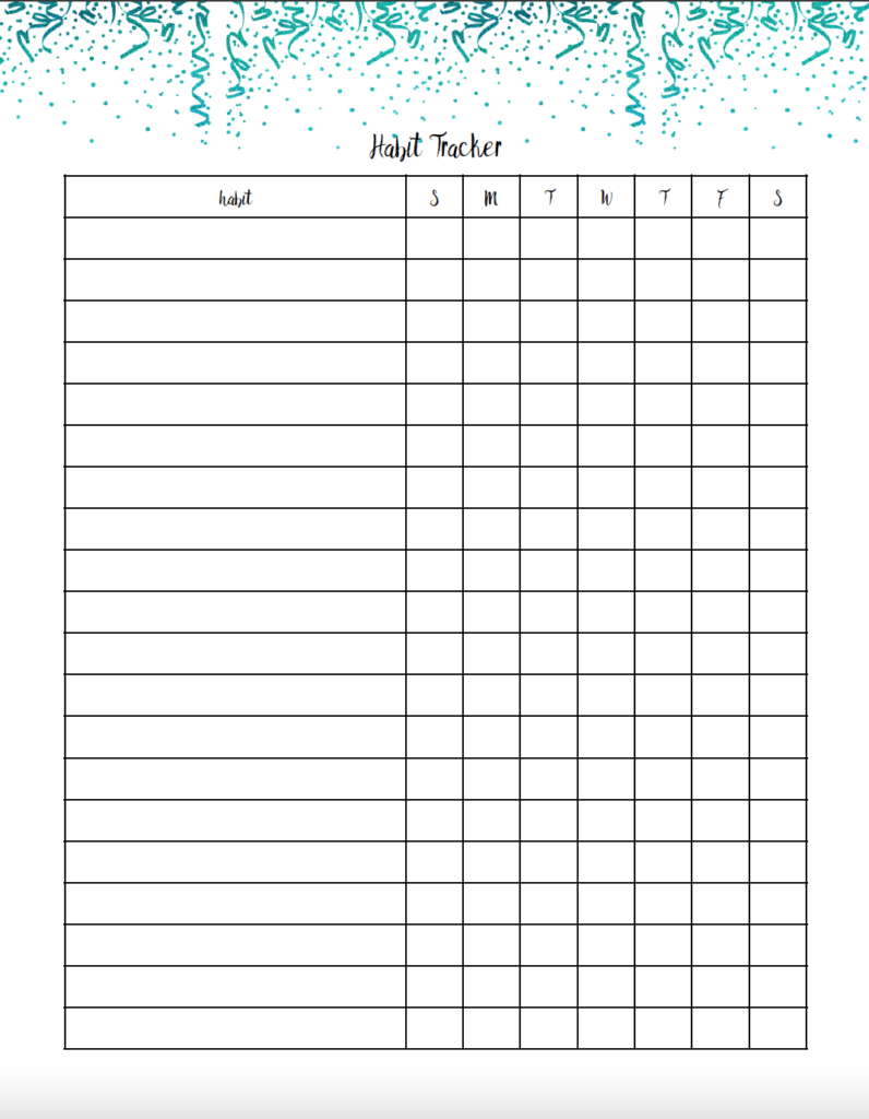 Weekly habit tracker. green streamers on top, rest black and white