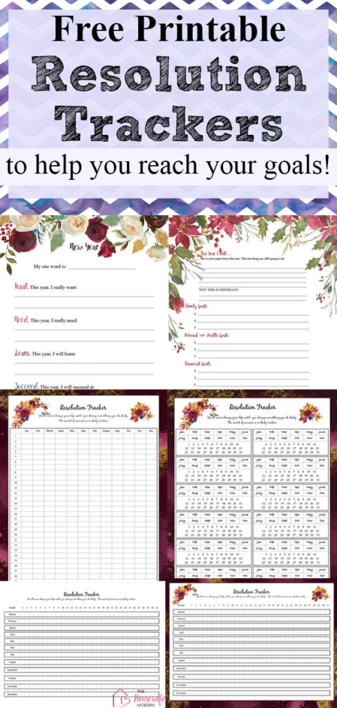 Pin image of free printable resolution trackers.
