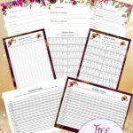 Pin image. Fireworks and gold dust background with preview of free printable resolution trackers.
