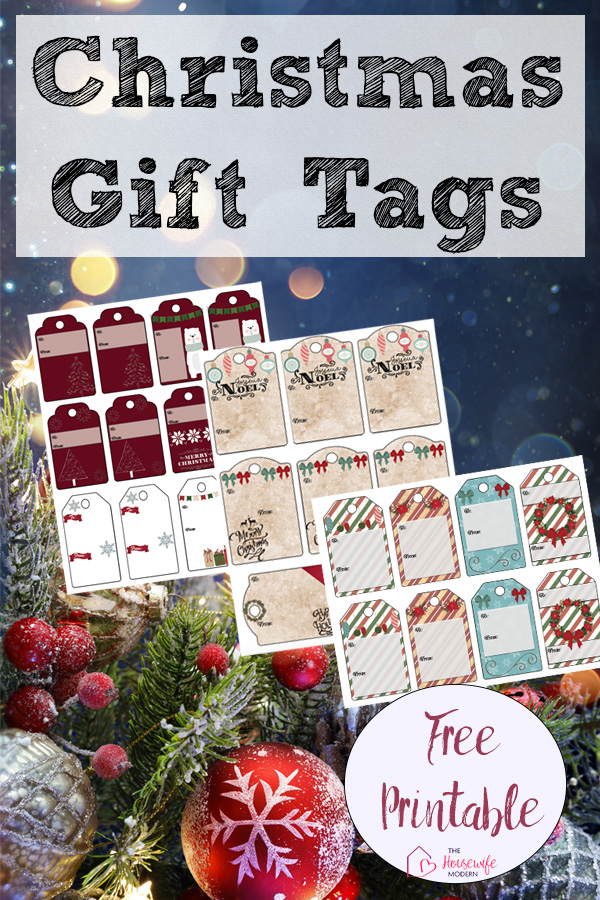 Pin image for free printable Christmas gift tags. Christmas background garland with blue stars, preview of gift certificates