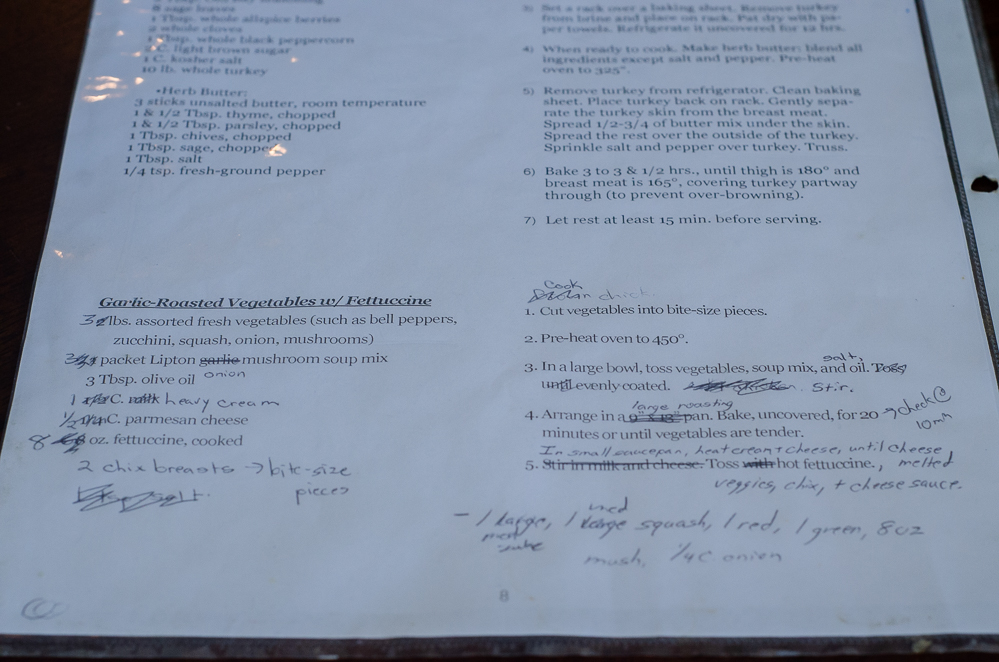 Picture of recipe and all of its many alterations.