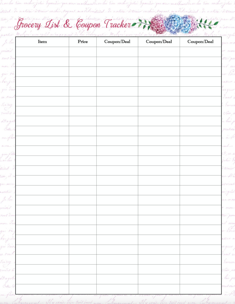 Free printable grocery list and coupon tracker
