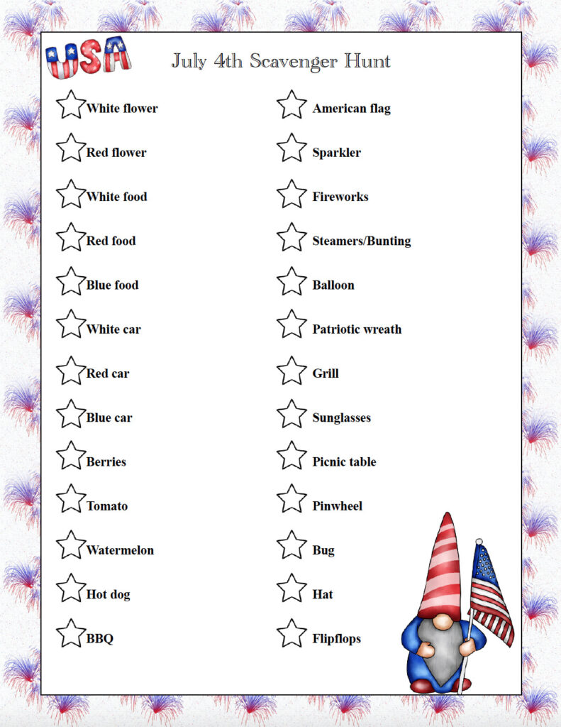 Free printable July 4th scavenger hunt