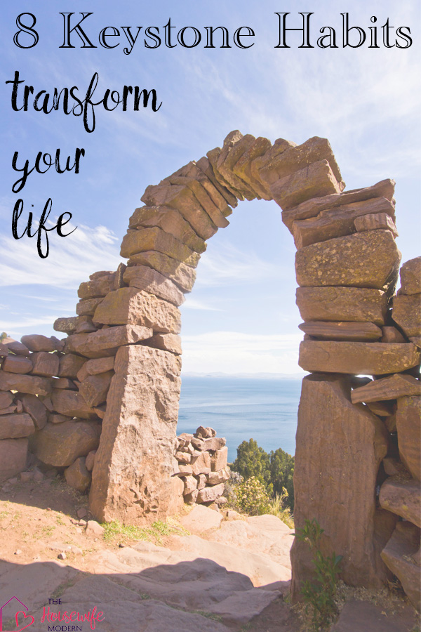Pin image for keystone habits. Old brown rock arch with text.