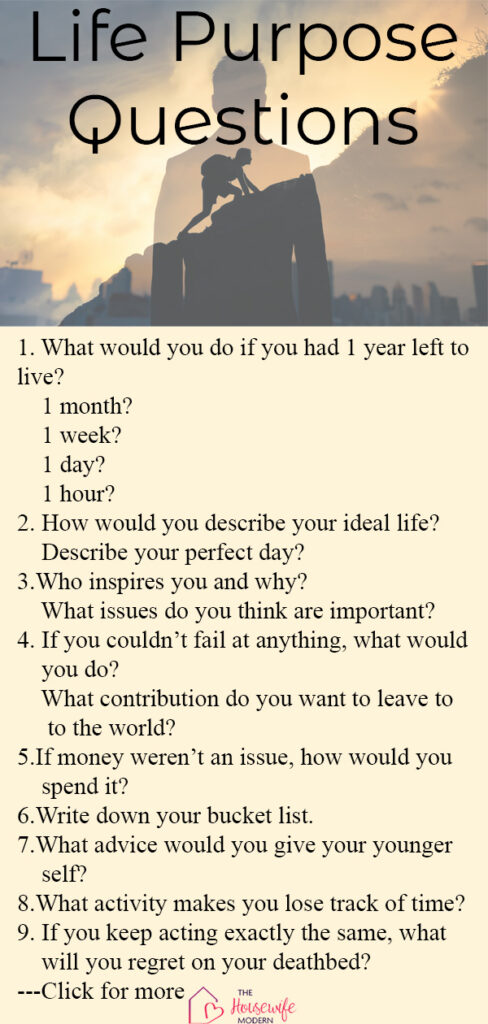 Pin image for how to find your purpose. 9 life purpose questions listed