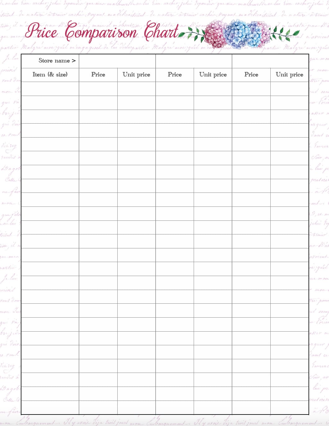 Price Matching Printable Menu & Grocery Printables